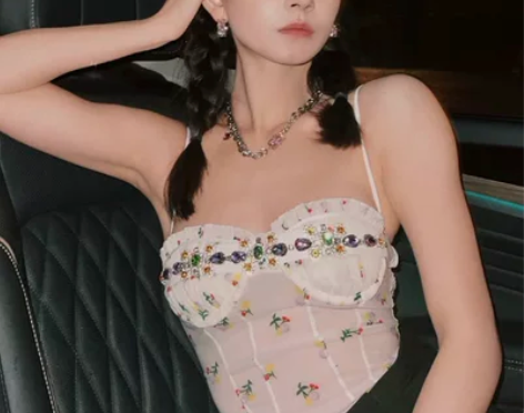 背心女外穿2021夏新款碎花抹胸小清新重工...