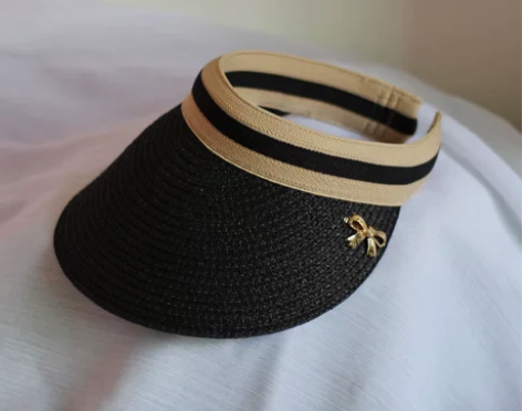 夏季蝴蝶结太阳草帽草编空顶鸭舌帽夏天防晒遮...