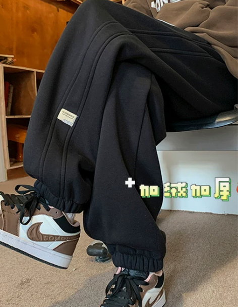 摇粒绒裤子男款秋冬加绒加厚卫裤宽松束脚运动...