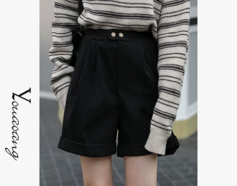 「又巷」黑色短裤女2020新款冬季外穿百搭...