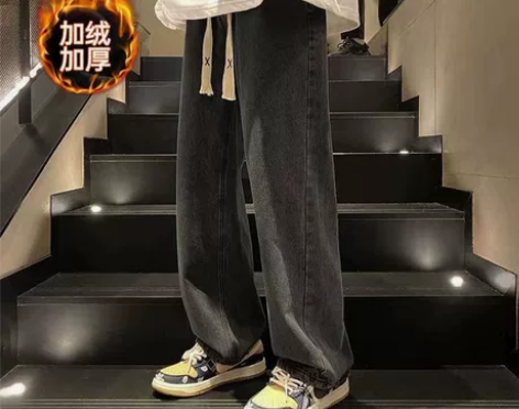 美式高街复古牛仔裤男春秋季新款宽松直筒阔腿...