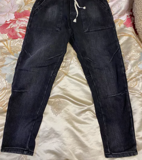 男款黑色牛仔裤 加薄绒 质量超级好 松紧腰 150-160斤...