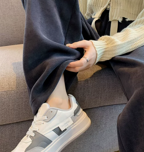 阔腿裤 阔腿裤长裤深灰色加绒女冬季加厚高腰...