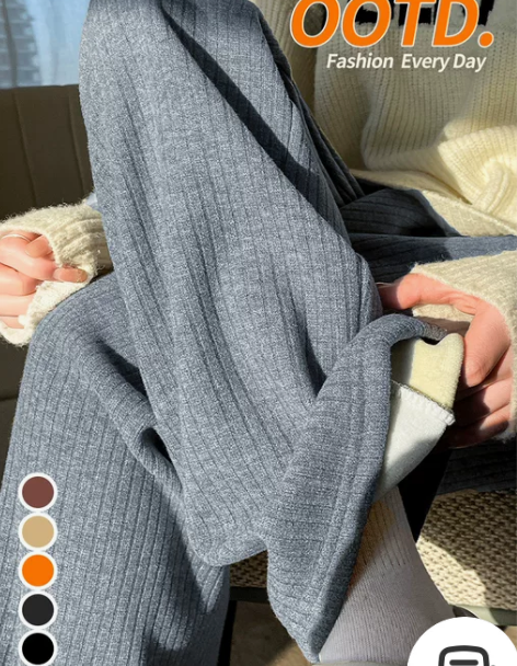 灰色加绒阔腿裤女秋冬季2022年新款休闲垂...