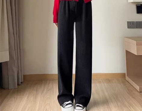 有氧周末雪尼尔麦穗提花阔腿裤 加绒 黑色Xl