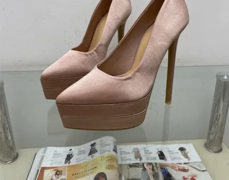 15cm超高跟细跟香槟色单鞋欧美新款春秋走...