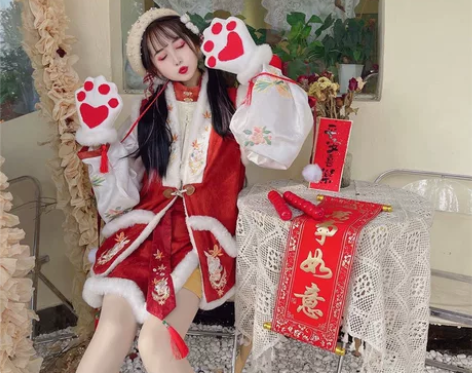 汉旭原创汉服 女汉元素新款套装马甲卫衣雪绒...