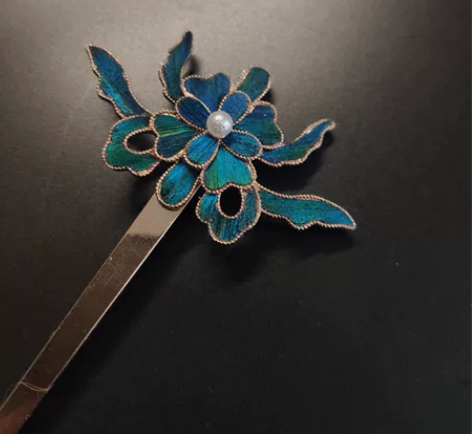 明制汉服点翠头饰发饰古风配饰 材料：孔雀毛...