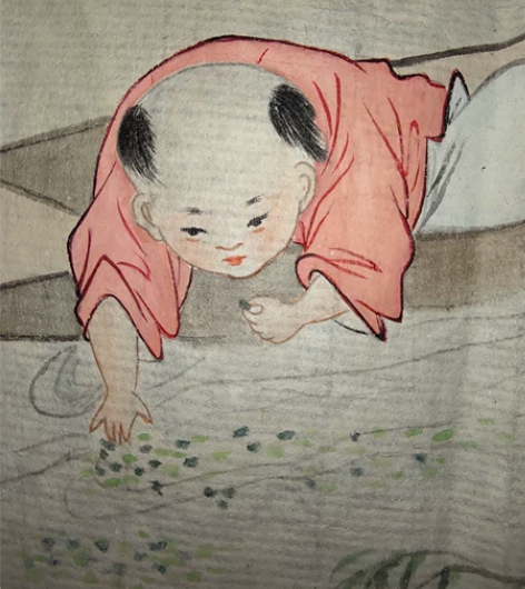 著名工笔人物画家湖社画会陈启湖绘童趣图一幅...