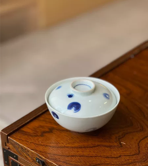 日本 六兵卫 青花笔刷纹 盖碗 老物件不退...