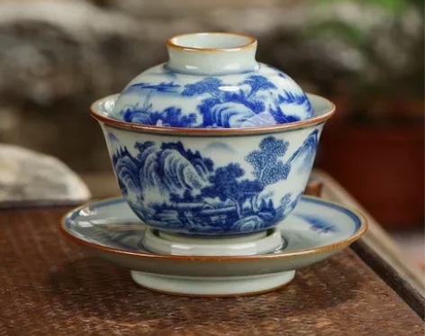 退坑处理：柴烧青花盖碗 柴烧，冰裂，老陶泥...