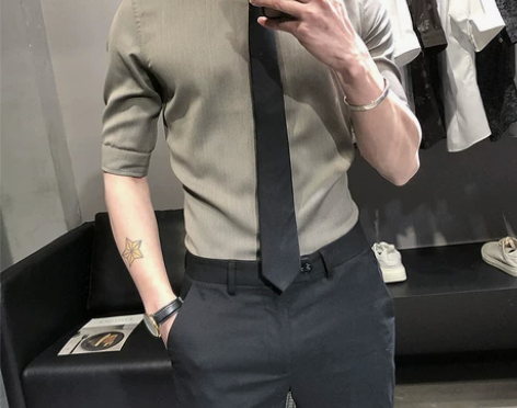 夏季男士衬衫短袖修身商务正装休闲韩版潮流帅...