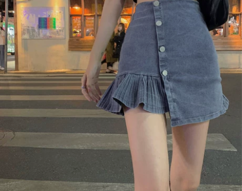 不规则a字牛仔短裙女夏季高腰设计感包臀裙小...