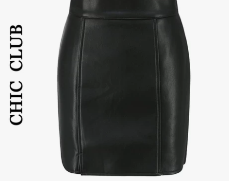 CHIC CLUB 黑色高腰皮裙女夏天薄款...