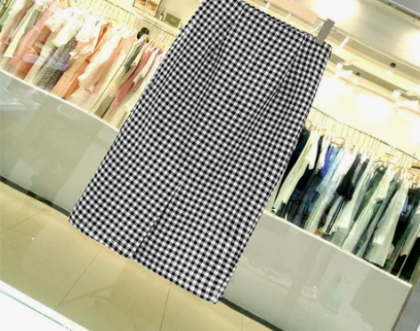 复古黑白格子半身裙女中长款2022新款夏季...