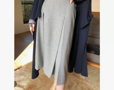 ?大牌极简风！秋冬腰带气质羊毛呢半身裙 女...