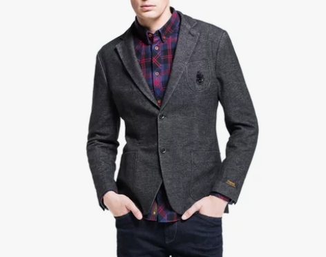 JackJones杰克琼斯纯棉男金属饰修身...