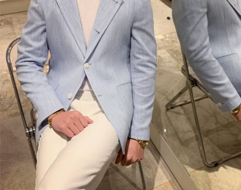 英伦风雅痞浅蓝色小西装外套男士韩版潮流休闲...