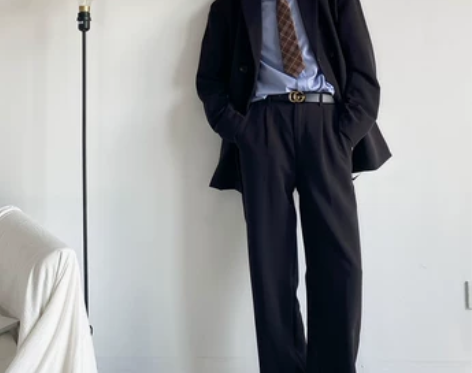 韩版ins黑色潮流西服套装男士帅气上班族绅...