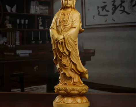 黄杨木观音菩萨实木雕刻佛像观世音菩萨呵护平...