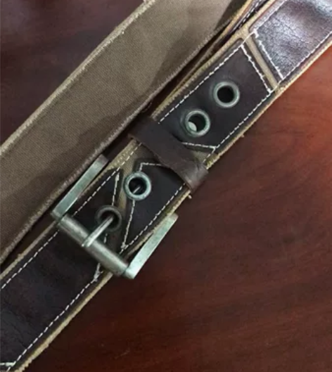 阿美咔叽军装复古牛皮+帆布腰带 全长113...