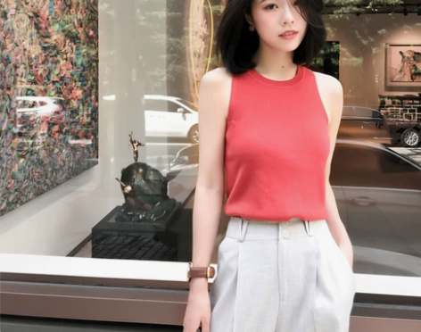 大喜自制秋季新款女士百搭气质背心圆领纯色无...