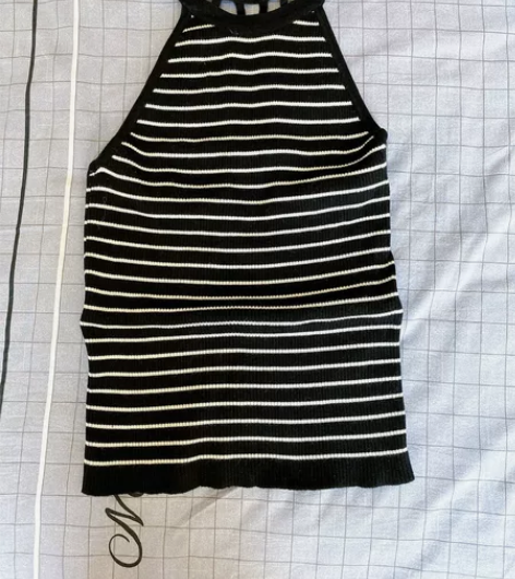女士条纹针织吊带背心，黑色美背，均码 一直...