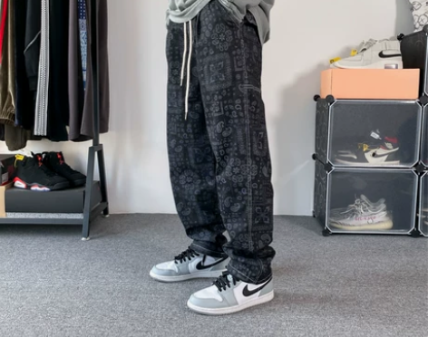 自主自产x腰果花满印直筒宽松阔腿裤潮牌陈冠...