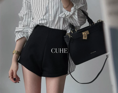 欧美ins高腰毛呢短裤女秋冬黑色裤子显瘦百...