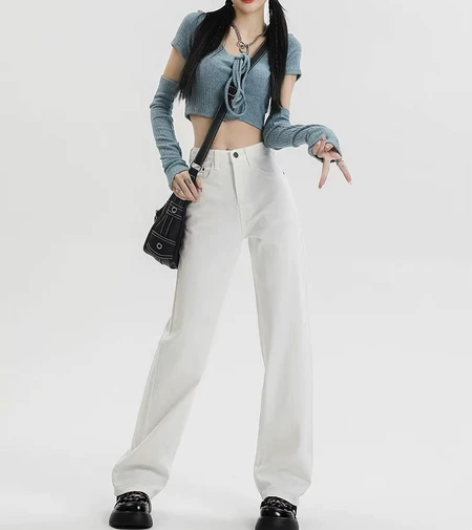 博主闲置｜vwu高腰阔腿牛仔裤女2022新...