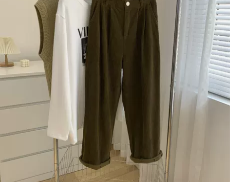 Omang桃喜 复古灯芯绒休闲哈伦裤女秋冬...