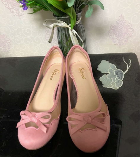 可换 乖巧圆头娃娃鞋lo镂空平底粉可爱 如...