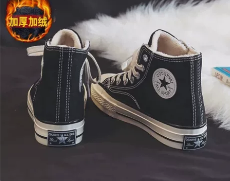 帆布鞋男鞋冬季韩版大码高帮加绒潮鞋男款黑色...