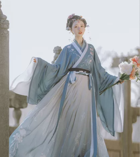 桔屿家的魏晋制交领齐腰汉服,正品,蓝色,有...