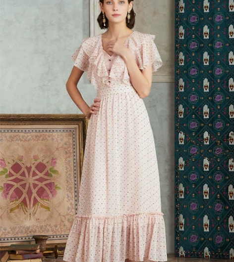 MAXRIENY2020夏季新款复古V领荷...