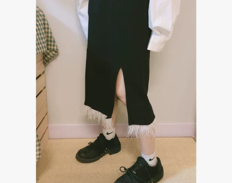 猫力君秋冬半身裙女纯棉一步裙小众半裙设计感...