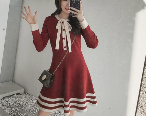 晚晚风甜美可爱公主裙女秋冬装2018新款条...