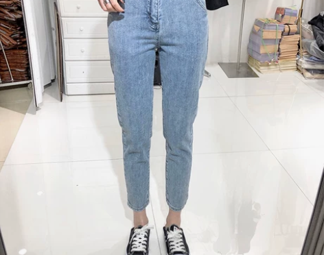 微弹萝卜裤！高腰显瘦牛仔裤女垮裤九分牛仔铅...