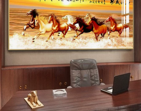 八骏图装饰画客厅沙发背景字画中式画办公室马...