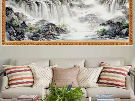 富春山居图山水画中式客厅风景装饰挂画书房办...