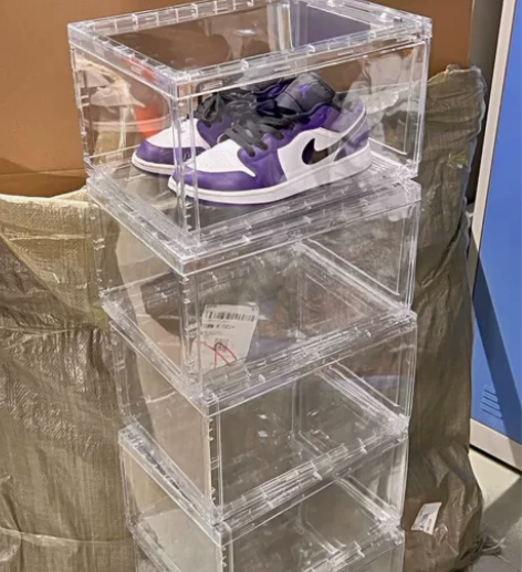 亚克力鞋盒侧开磁吸球鞋收纳盒鞋盒透明鞋盒防...