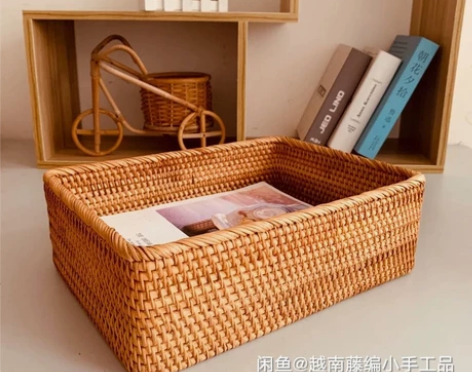 越南藤编收纳筐手工高档编织篮茶几杂物桌面长...