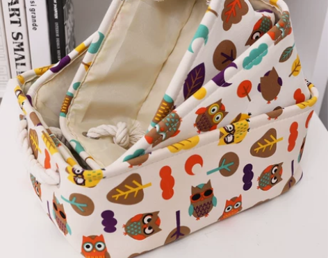 HW猫头鹰储物篮童趣收纳盒收纳篮纯棉帆布整...