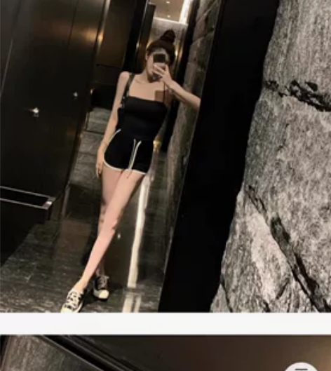 韩雨嘉黑色冰丝吊带背心女夏bm风运动内搭修...