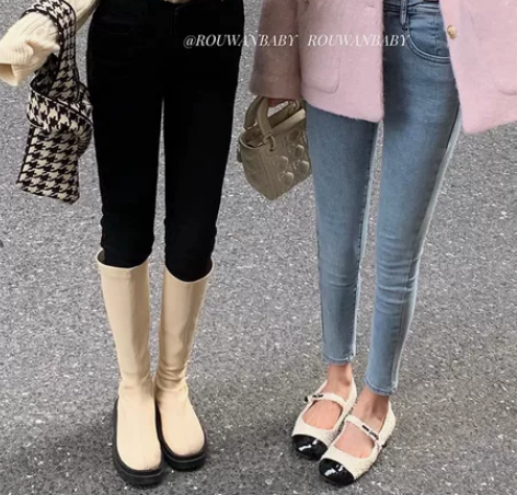 肉完秋冬高腰紧身牛仔裤女2021年新款小个...