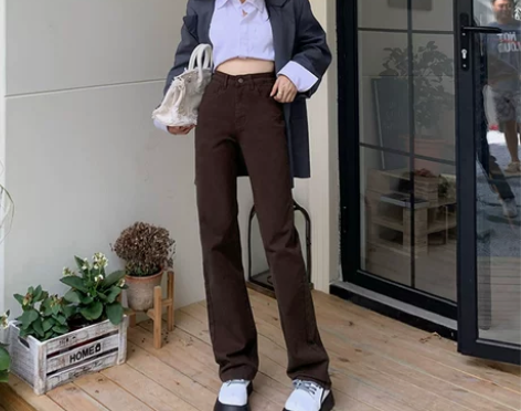 【年货价】RNBN黑色高腰直筒加绒牛仔裤女...