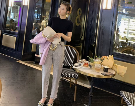 加比gaby舒适百穿不腻时髦高腰显瘦牛仔裤...