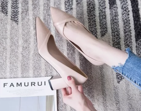 春季新款粗跟高跟鞋女尖头浅口小清新少女百搭...