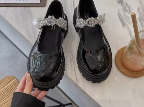 小皮鞋女英伦风2021春新款日系黑色冰花水...