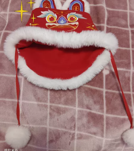 汉服刺绣舞狮包包?小福虎加绒帽子，包邮，可...